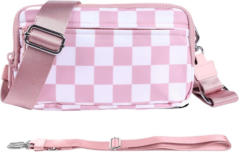 NBERMOTION Checkered Nylon Wristlet Wallets for Women RFID Blocking Purse With Credit Card Holder & Crossbody Strap - Image 1